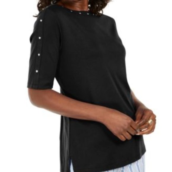 Karen Scott Tops - Karen Scott Sz S Studded Elbow Sleeve Top Blouse